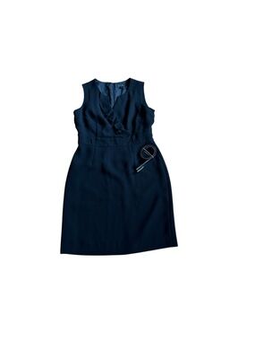 Tahari Navy Sleeveless Sheath Dress with Ruffle V-Neck